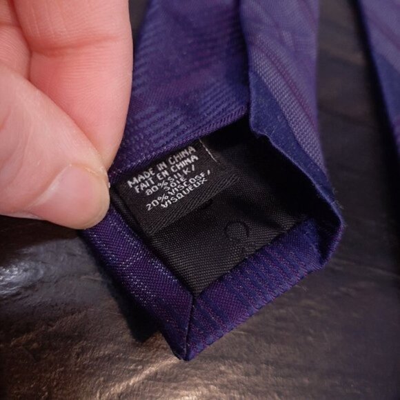 NEW Calvin Klein Mens Silk Neck Tie Purple Monochrome Plaid 3" Classic Wide - Picture 7 of 9